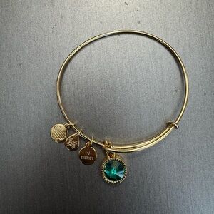 Alex and Ani Gold Bangle Bracelet with Green Charm